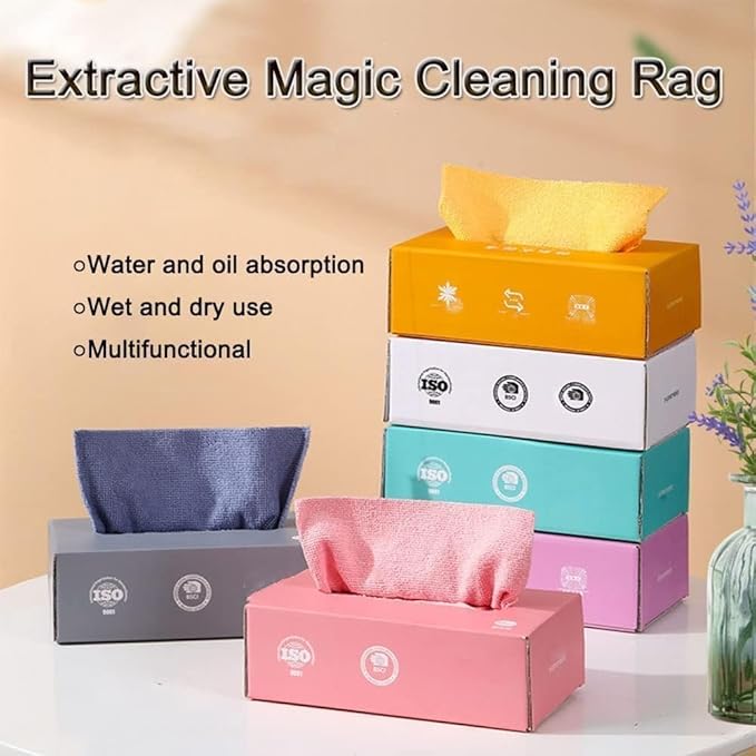 Disposable Microfiber Cleaning Towels in Tissue Box Dispenser