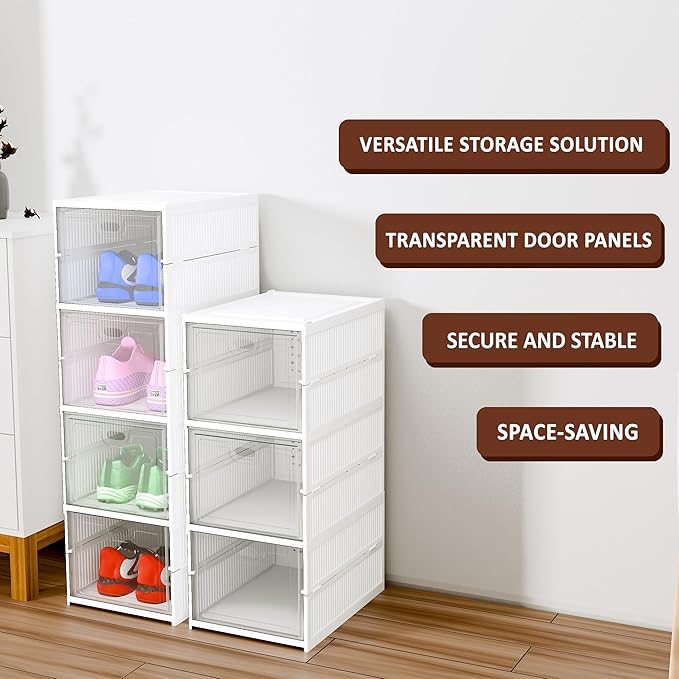 Premium Clear Stackable Shoe Storage Boxes - 4 Layer
