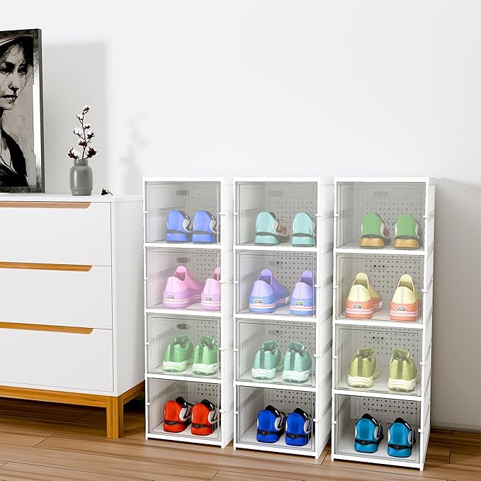 Premium Clear Stackable Shoe Storage Boxes - 4 Layer