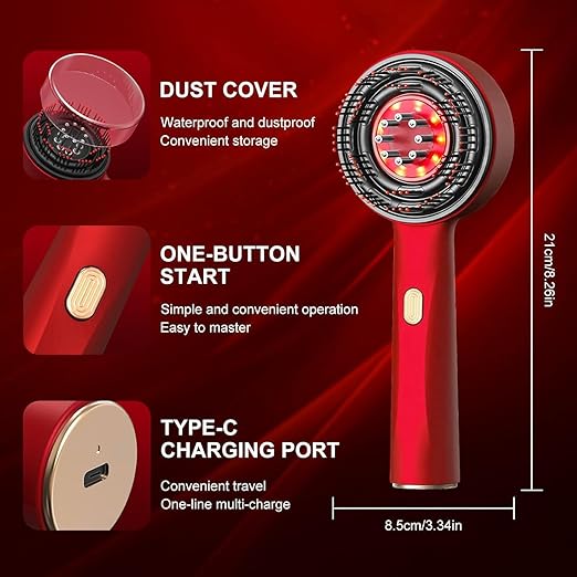 Electric Scalp Massager & Hair Oil Applicator – Red Light Therapy for Hair Growth, Vibrating Head Massager with 6ml Liquid Tank, Waterproof Scalp Treatment Tool for Stress Relief & Thinning Hair