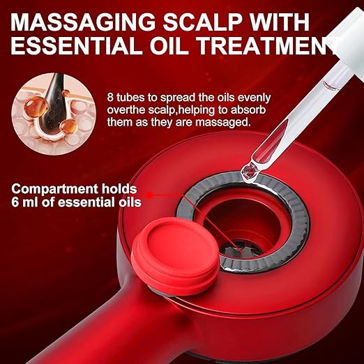 Electric Scalp Massager & Hair Oil Applicator – Red Light Therapy for Hair Growth, Vibrating Head Massager with 6ml Liquid Tank, Waterproof Scalp Treatment Tool for Stress Relief & Thinning Hair