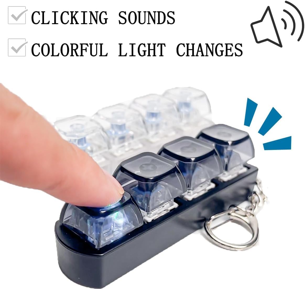 4-Key Mechanical Keyboard Keychain – Clear Acrylic Fidget Toy with Clicky Blue Switches