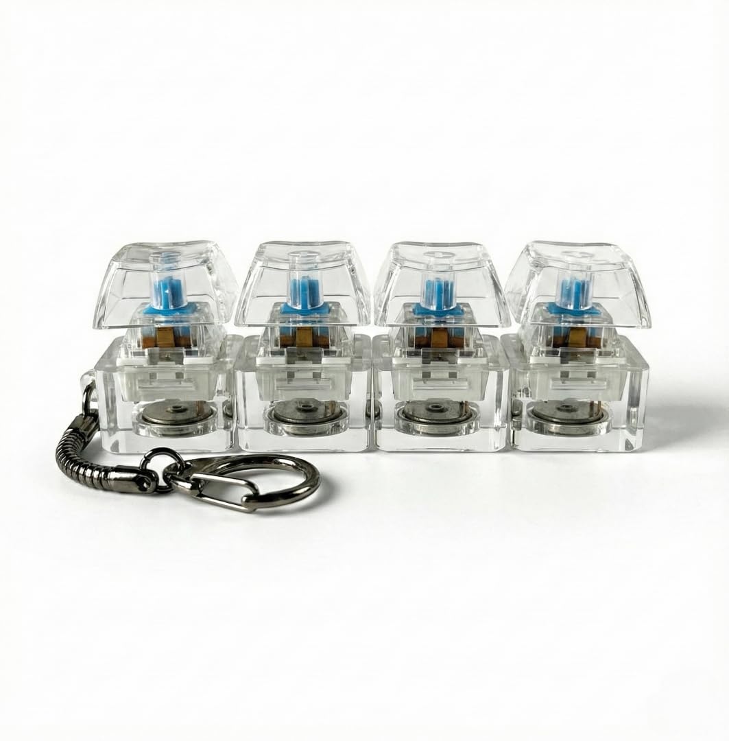 4-Key Mechanical Keyboard Keychain – Clear Acrylic Fidget Toy with Clicky Blue Switches