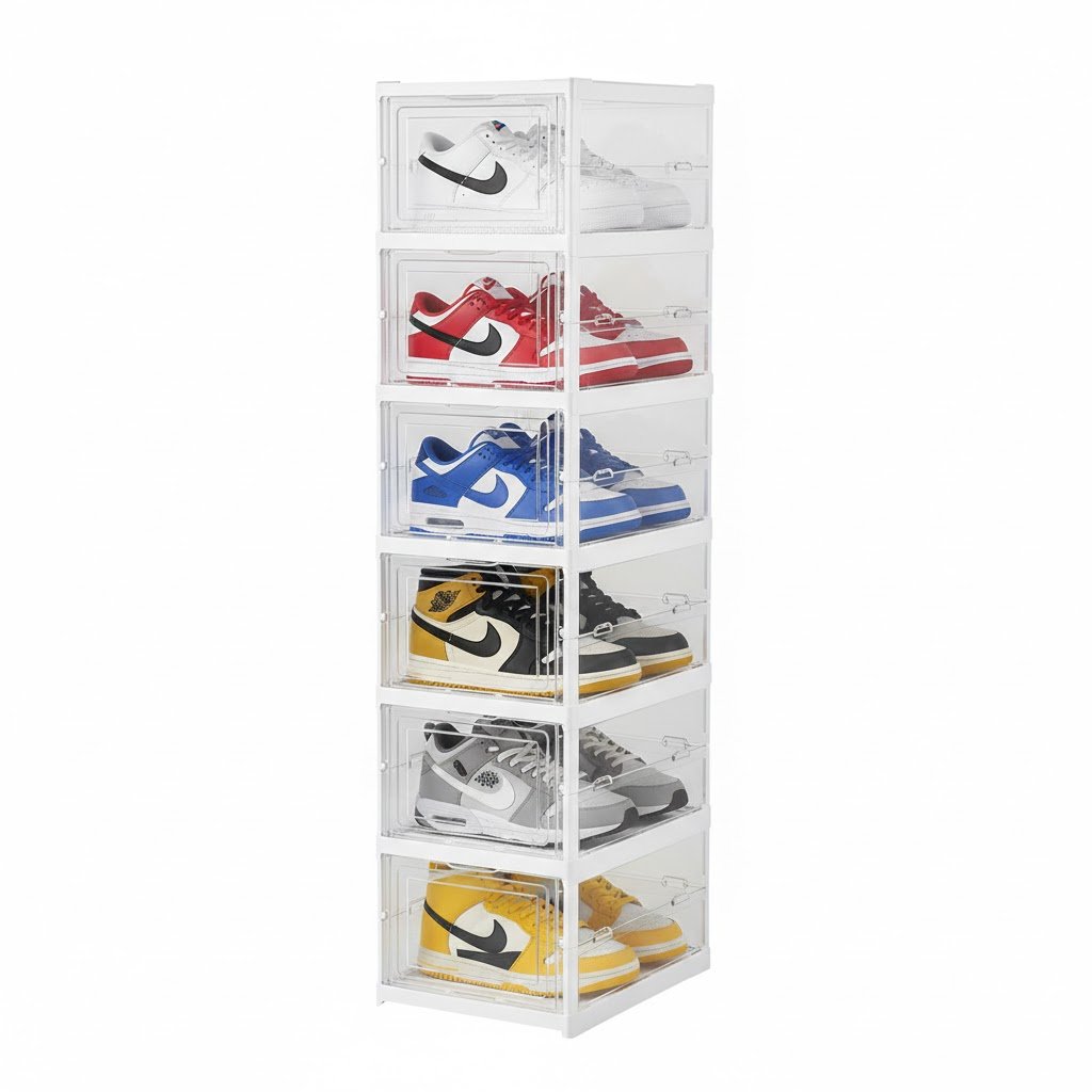 Premium Clear Stackable Shoe Storage Boxes - 6 Layer
