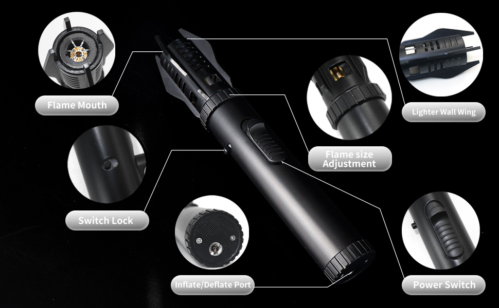 Torch flam Lighter Refillable Butane Gas Windproof Jet Flame Lighters, for Candles Campfires BBQ Baking, Camping, Pack of 1.