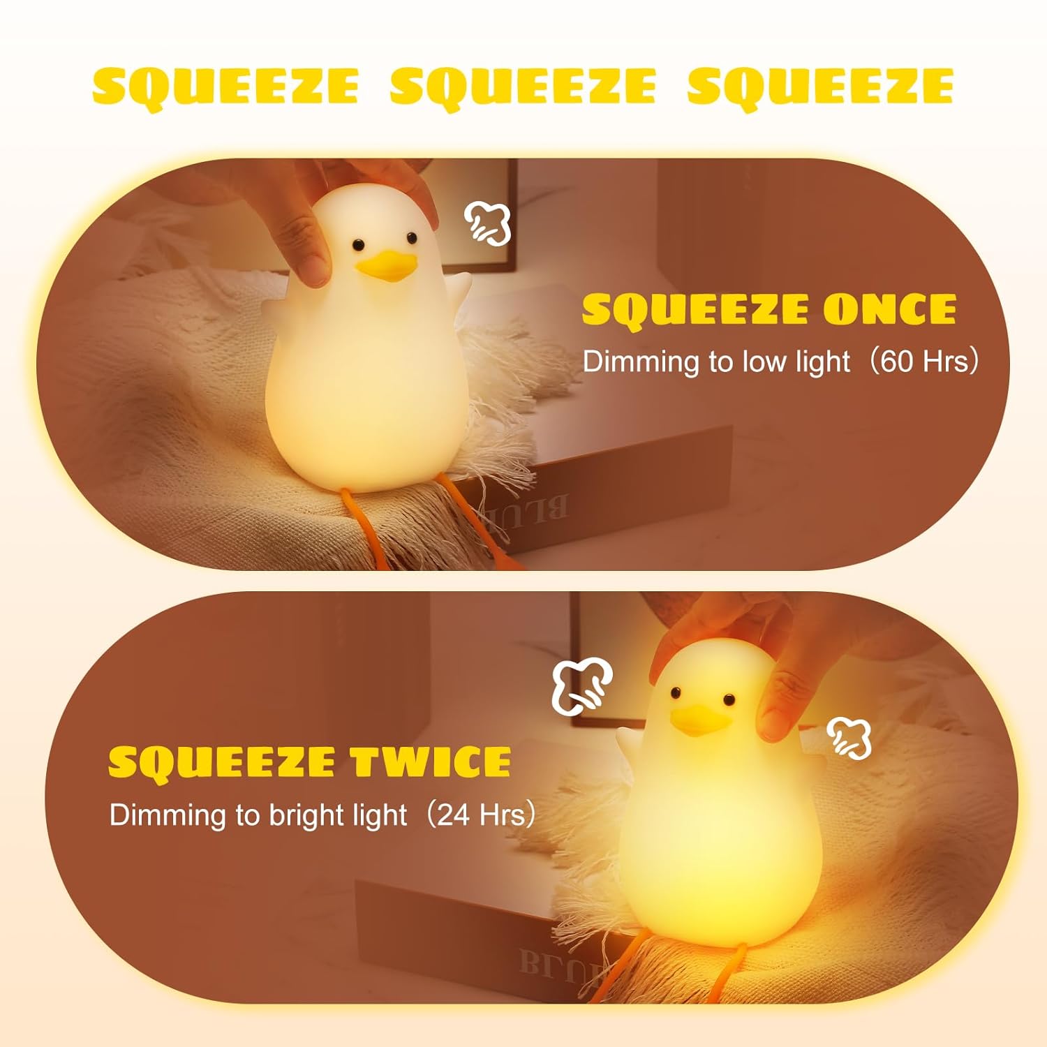 Cute Duck LED Night Lamp | Soft Warm Light, Rechargeable Bedside Lamp for Kids, Nursery & Home Décor