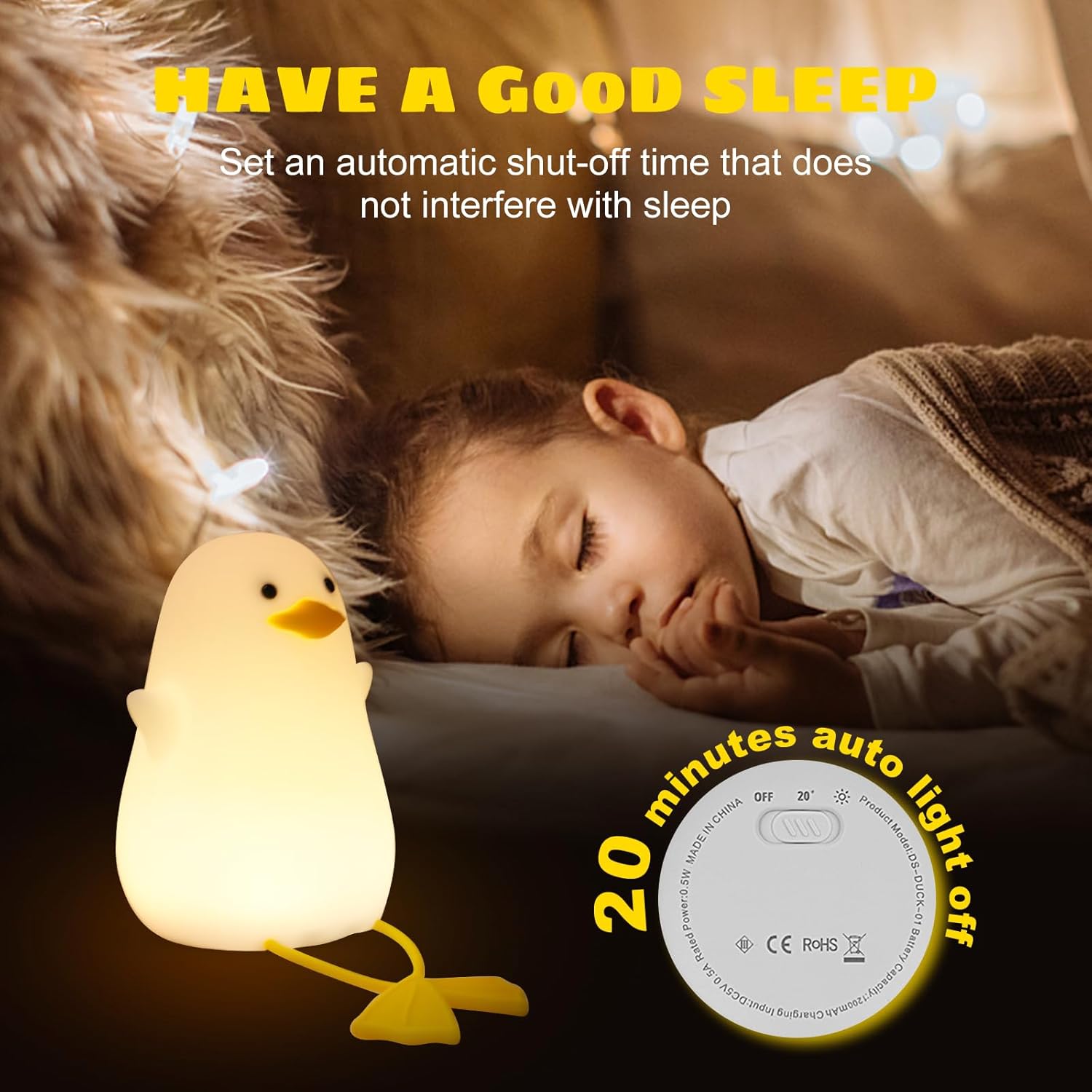 Cute Duck LED Night Lamp | Soft Warm Light, Rechargeable Bedside Lamp for Kids, Nursery & Home Décor