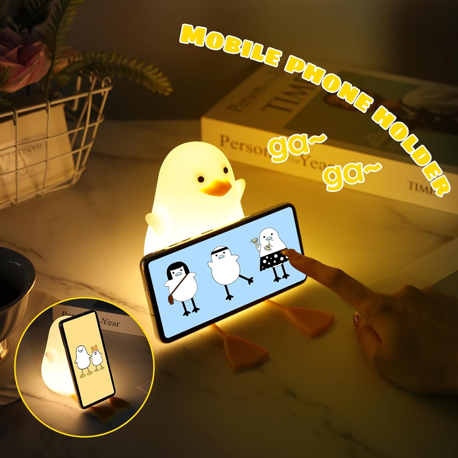 Cute Duck LED Night Lamp | Soft Warm Light, Rechargeable Bedside Lamp for Kids, Nursery & Home Décor