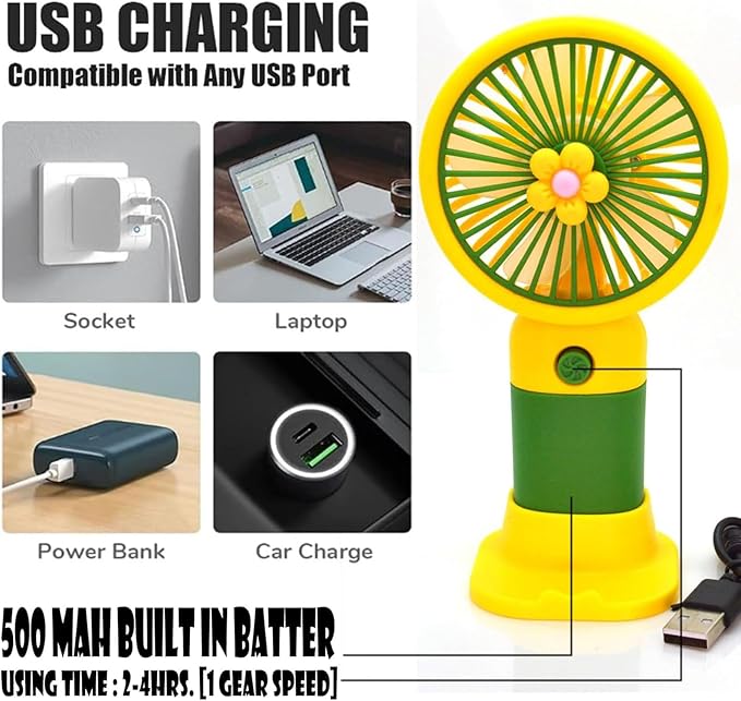 Cute Portable Mini Fan - USB Rechargeable, Multicolour