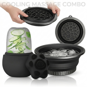 2-in-1 Ultimate Spa Set: Silicone Ice Facial Roller with Collapsible Ice face/foot Soak Bowl for Deep Relaxation, Muscle Recovery, and Skincare