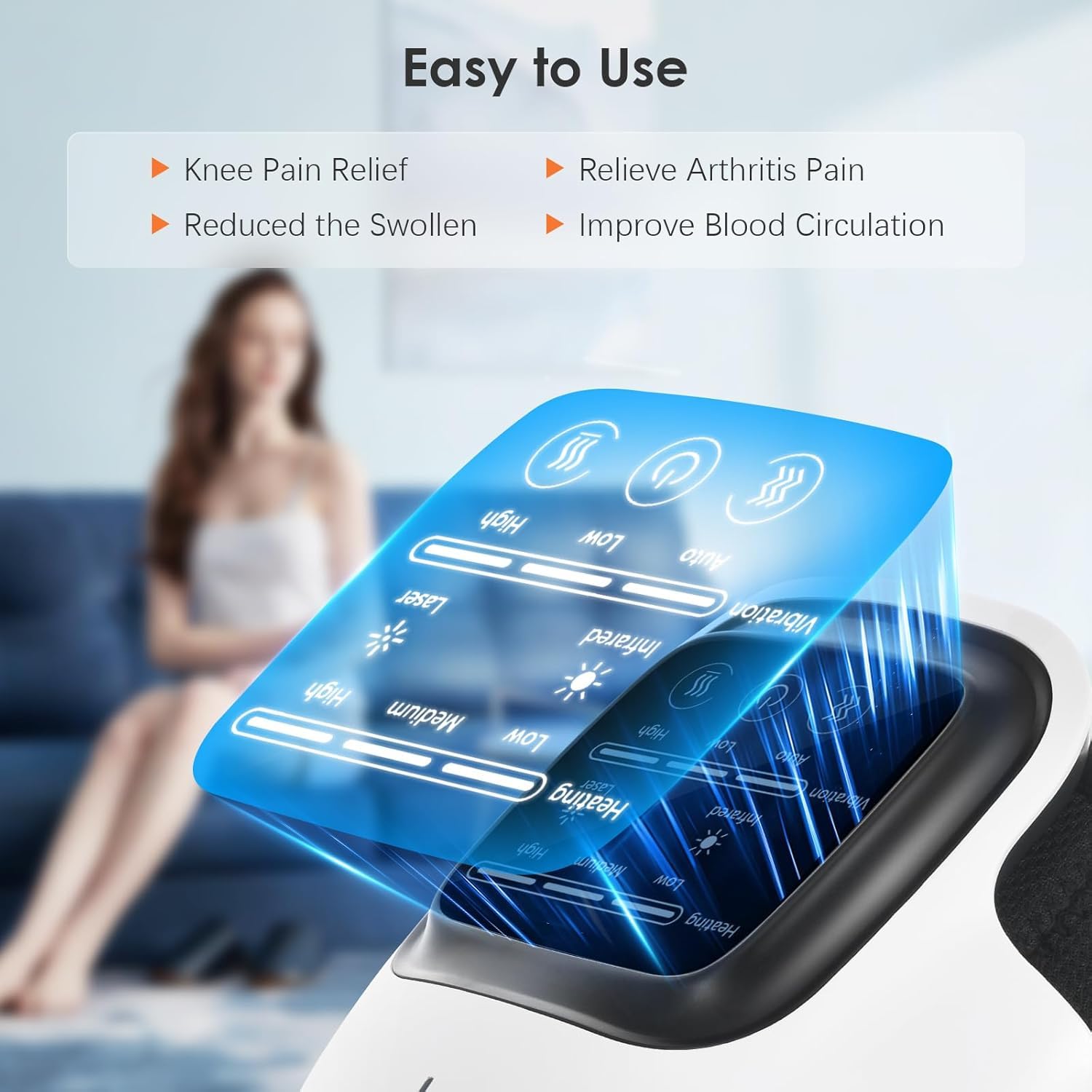 3-in-1 Cordless Knee Massager with Heat, Vibration & Infrared Laser Therapy – Adjustable Joint Relief Wrap