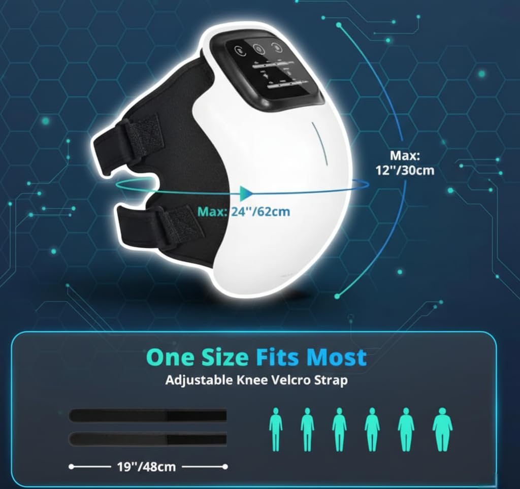 3-in-1 Cordless Knee Massager with Heat, Vibration & Infrared Laser Therapy – Adjustable Joint Relief Wrap