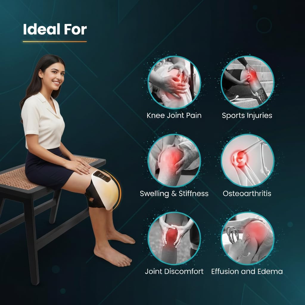 3-in-1 Cordless Knee Massager with Heat, Vibration & Infrared Laser Therapy – Adjustable Joint Relief Wrap