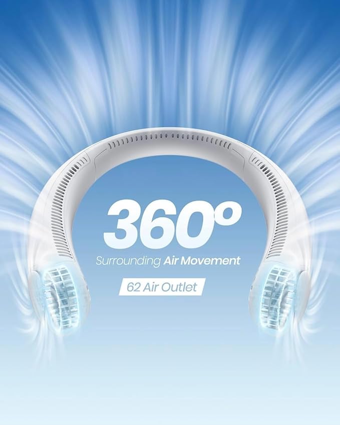 Portable Bladeless Neck Fan - 360° Cooling, USB Rechargeable, Hands-Free Wearable Fan (Multicolour Options)