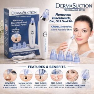 Derma Suction Electric Facial Pore Cleanser – Vacuum Blackhead Remover & Acne Suction Tool with 4 Interchangeable Heads