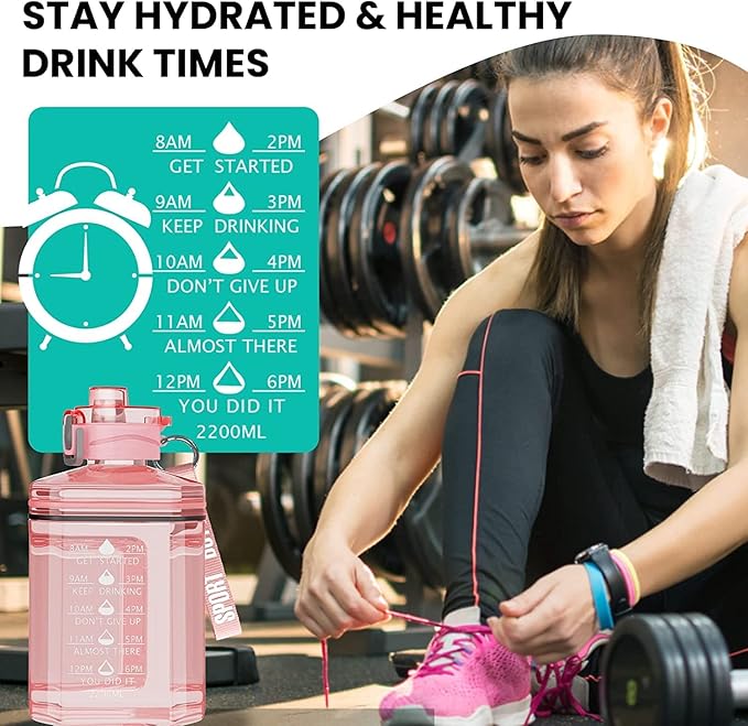 2.2 Litres Large Water Bottle, Leak Proof, BPA Free, Plastic with Carry Loop,