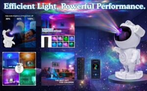 Bluetooth Astronaut Galaxy Projector Night Light - 360° Rotating Nebula Star Projector with Built-in Music Speaker & Remote Control - LED Space Buddy Ceiling Lamp for Kids Bedroom, Parties, & Home Decor