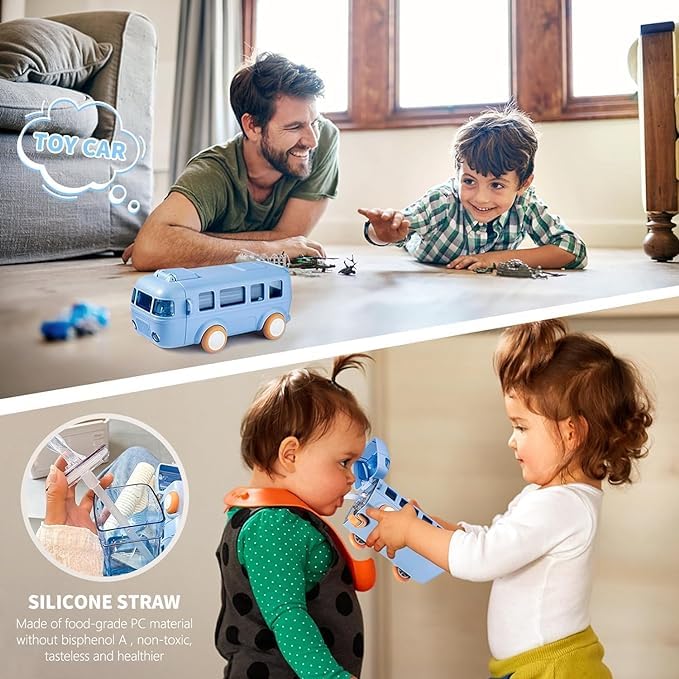 Bus-Shaped Children's Water Bottle with Carrying Strap