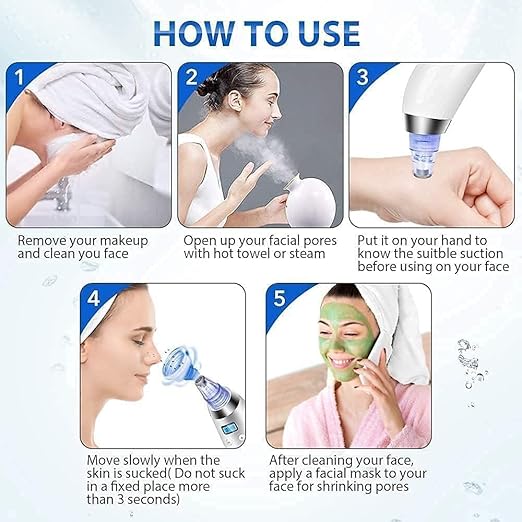Derma Suction Electric Facial Pore Cleanser – Vacuum Blackhead Remover & Acne Suction Tool with 4 Interchangeable Heads
